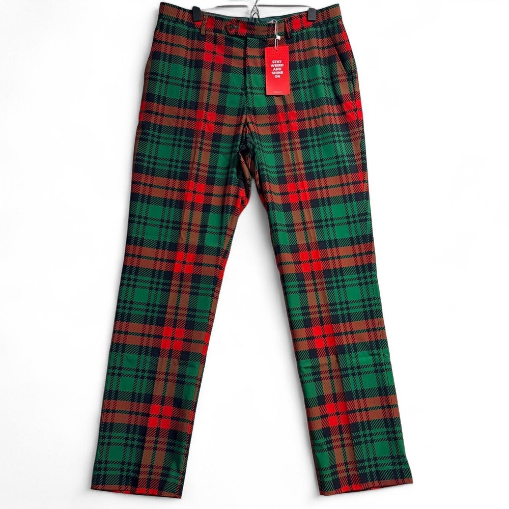 Shinesty Mens Green Red Plaid Golf Holiday Pants 34x33 NWT